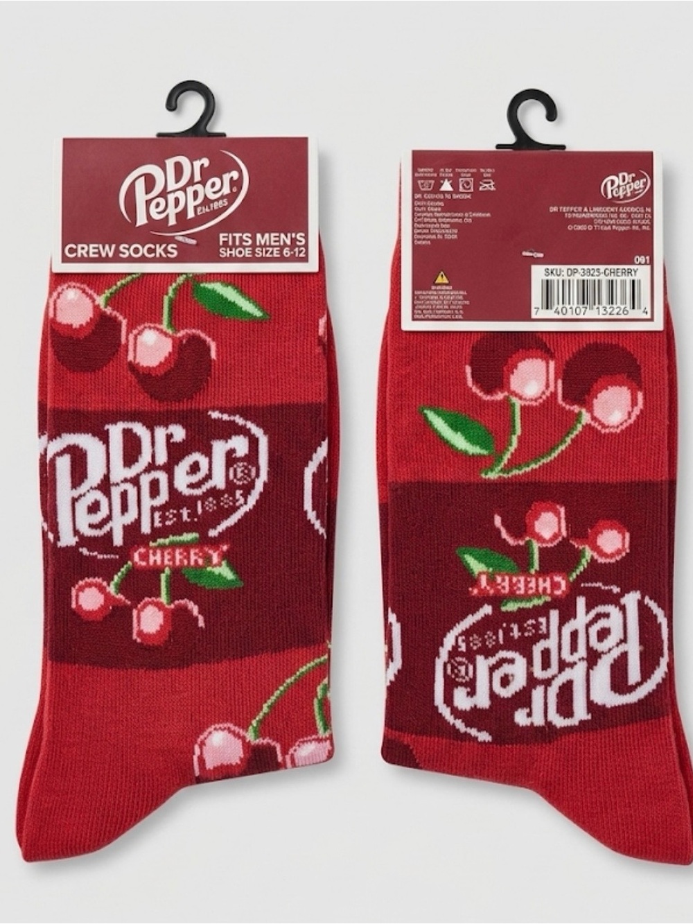NWT Dr Pepper Cherry Soda Novelty Crew Socks Men’s Size 6-12